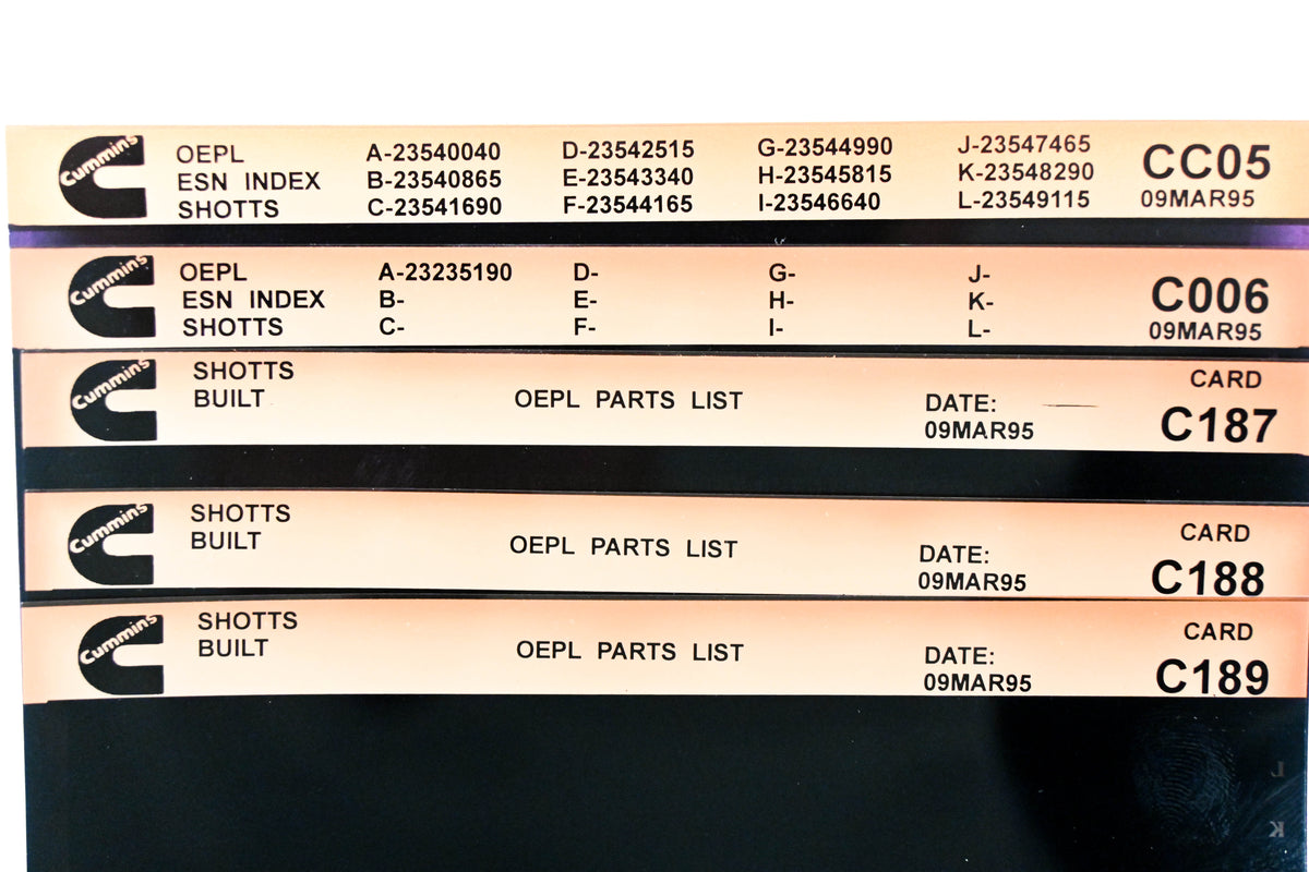 Cummins CC05, C006, C189 1995 Shotts OEPL Parts List & ESN Index Lot of 5 Microfiche NOS