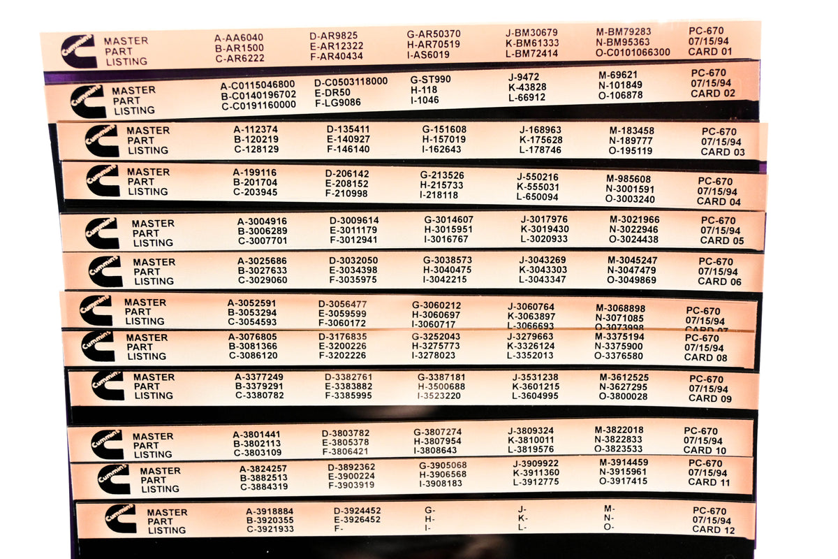 Cummins YN005-135 1994 PC-670 Master Parts Listing Lot of 12 Microfiche NOS