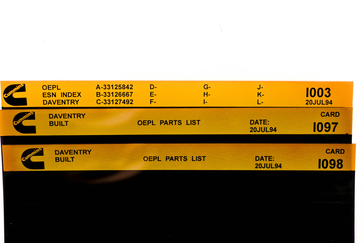 Cummins I003, I097, I098 1994 Daventry OEPL Parts List & ESN Index Lot Of 3 Microfiche NOS