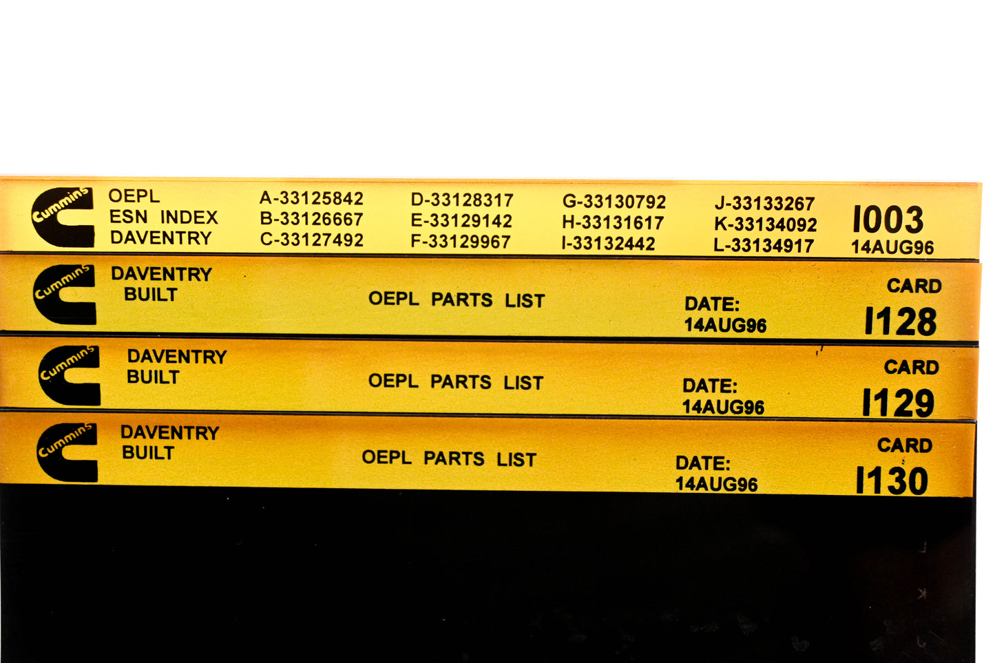 Cummins I003, I128, I130 1996 Daventry OEPL Parts List & ESN Index Lot Of 4 Microfiche NOS