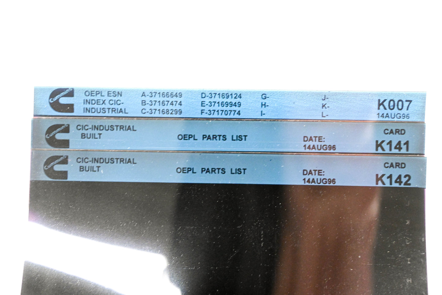 Cummins K007, K141, K142 1996 CIC Industrial OEPL Parts List & ESN Index Lot Of 3 Microfiche NOS