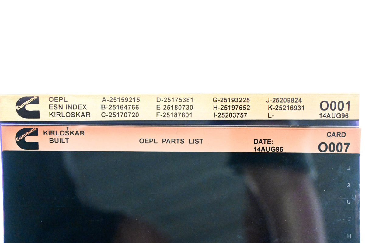 Cummins O001, O007 1996 Kirloskar OEPL Parts List & ESN Index Lot of 2 Microfiche NOS