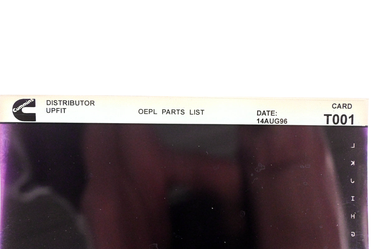 Cummins T001 1996 Distributor Upfit OEPL Parts List Microfiche NOS
