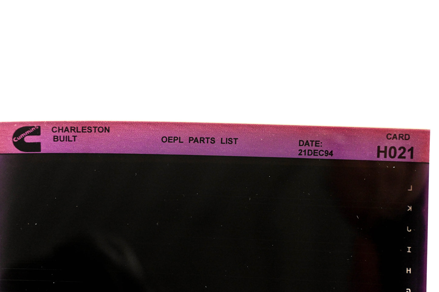 Cummins H021 1994 Charleston OEPL Parts List Microfiche NOS
