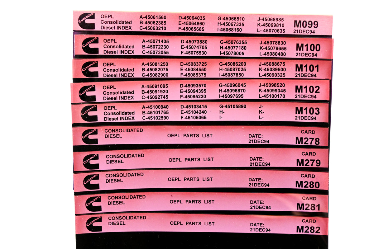 Cummins M099, M278, M282 1994 Consolidated Diesel OEPL Parts List & ESN Index Lot Of 10 Microfiche NOS