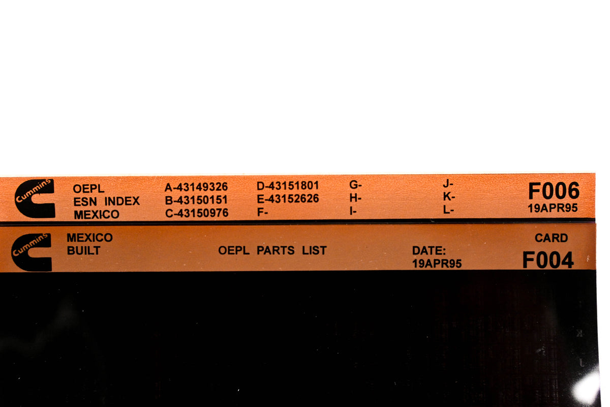Cummins F004, F006 1995 Mexico OEPL Parts List & ESN Index Lot of 2 Microfiche NOS