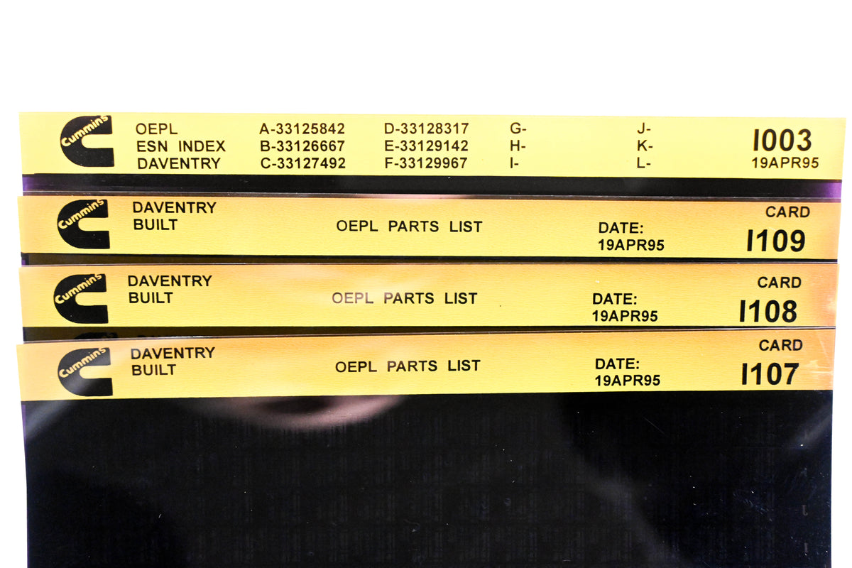 Cummins I003, I107, I109 1995 Daventry OEPL Parts List & ESN Index Lot of 4 Microfiche NOS