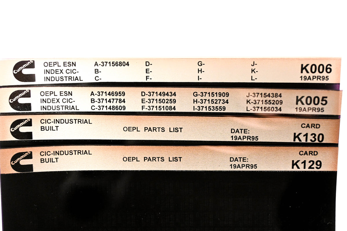 Cummins K005, K129, K130 1995 CIC Industrial OEPL Parts List & ESN Index Lot of 4 Microfiche NOS
