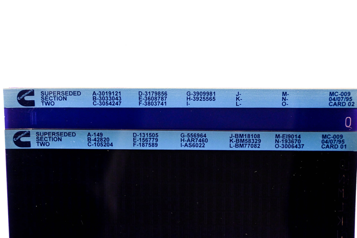 Cummins YR009-70 1995 MC-009 Superseded Section Lot of 2 Microfiche NOS
