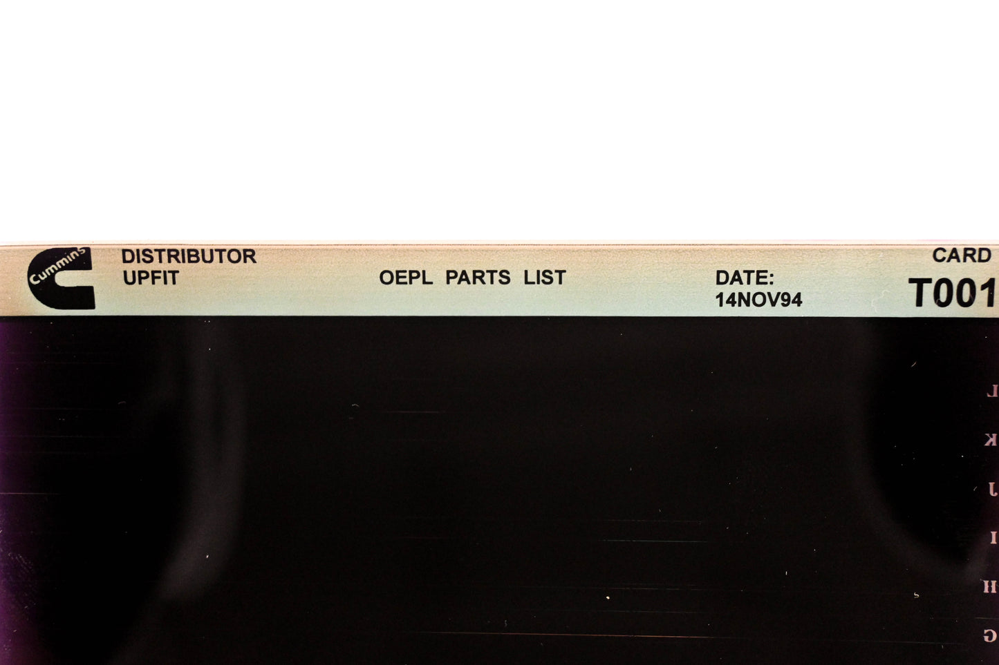 Cummins T001 1994 Distributor Upfit OEPL Parts List Microfiche NOS