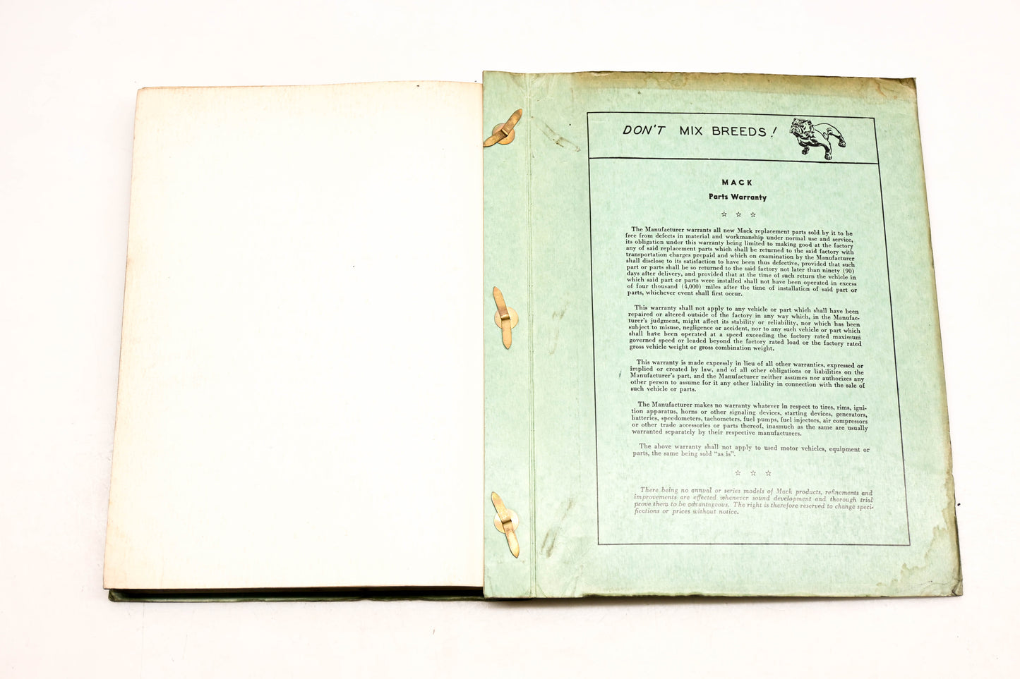 Mack 2127 1952 Model A-54T Parts List Manual