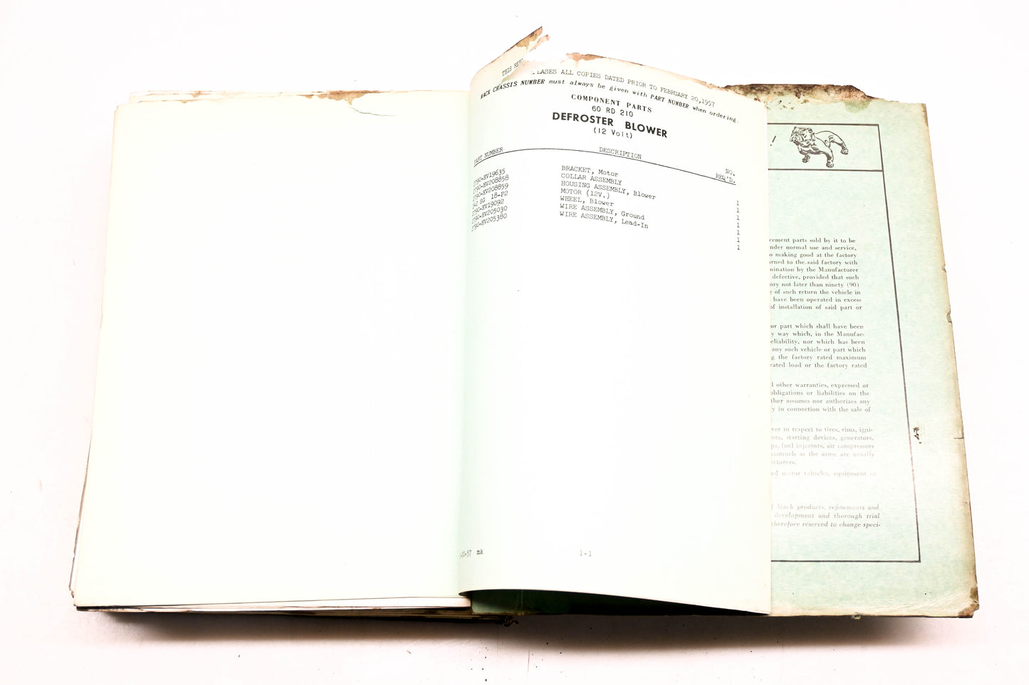 Mack 2433 1957 Model H63ST/H633ST/H633T/H633LT Parts List Manual