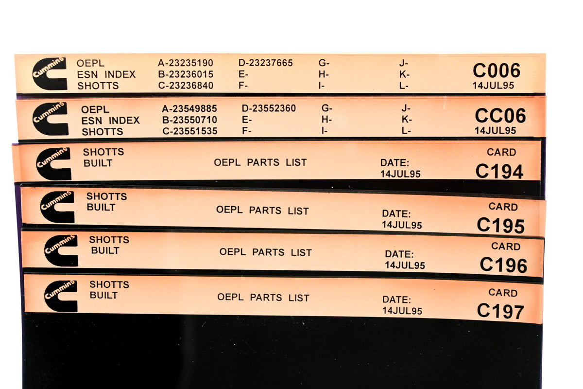 Cummins C006, CC06, C197 1995 Shotts OEPL Parts List & ESN Index Lot Of 6 Microfiche NOS