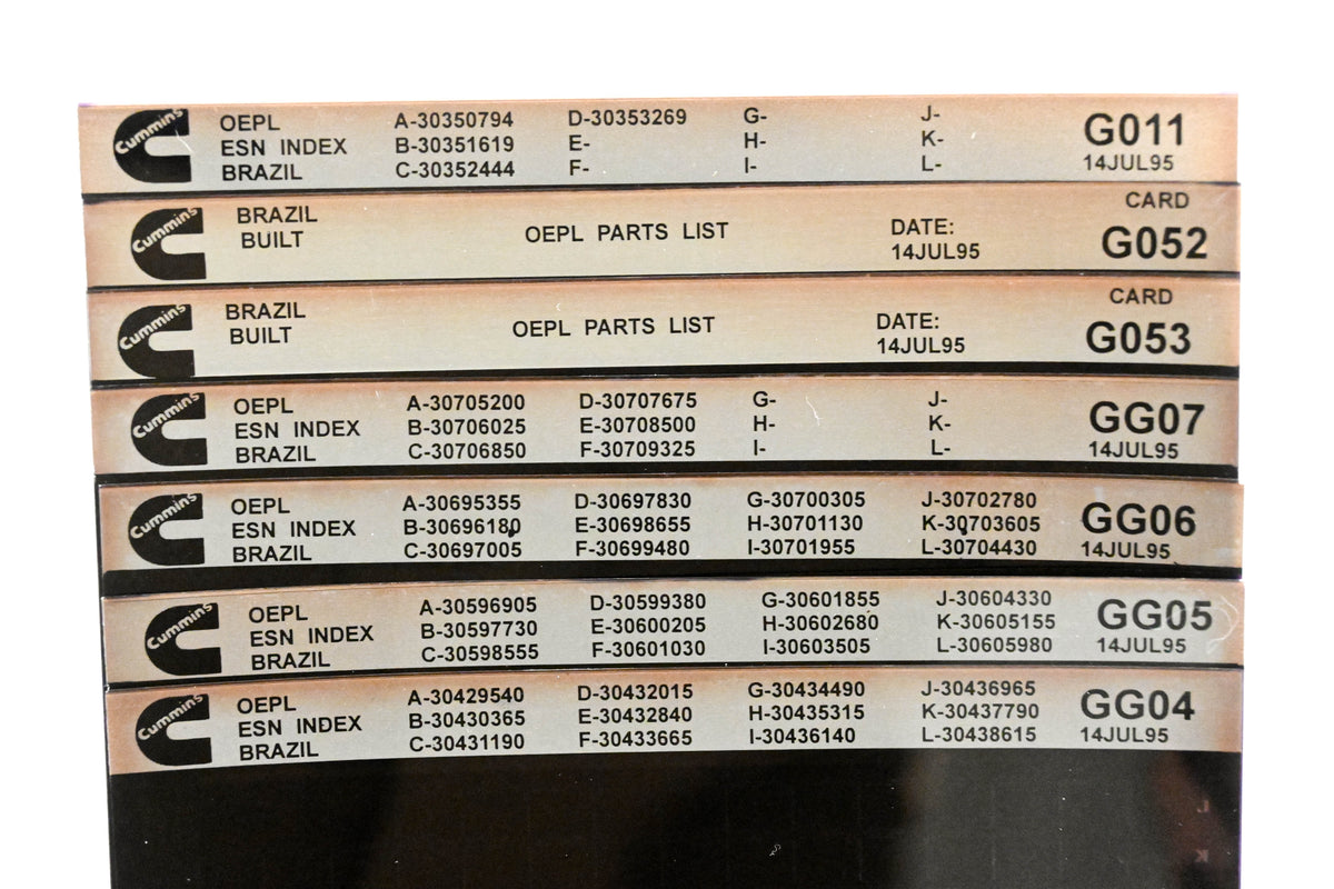 Cummins G011, G052, GG07 1995 Brazil OEPL Parts List & ESN Index Lot of 7 Microfiche NOS