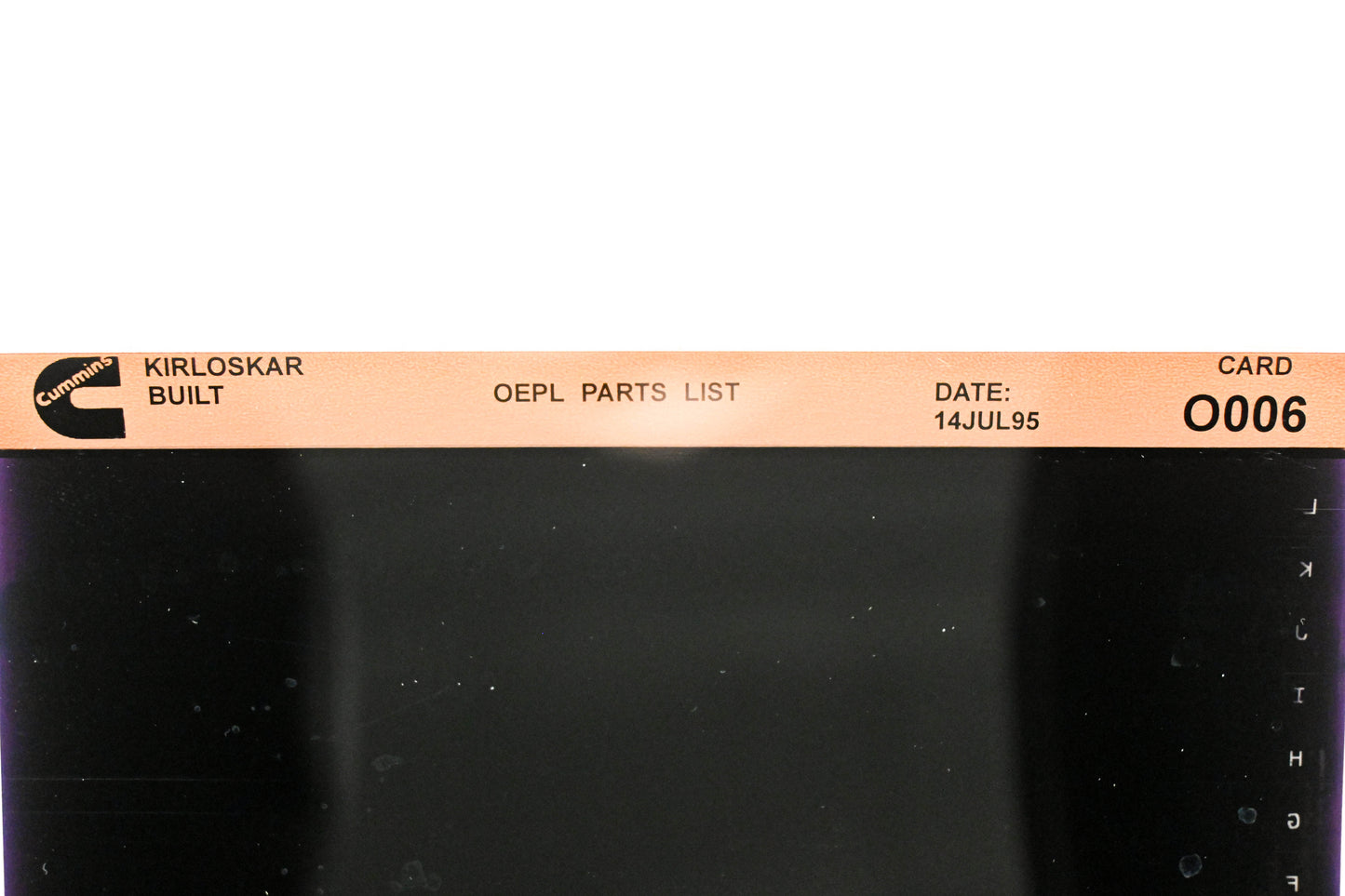 Cummins O006 1995 Kirloskar Parts List Microfiche NOS