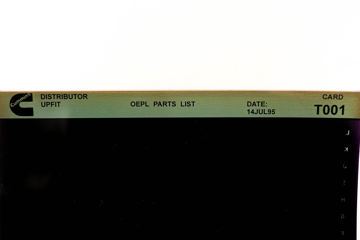 Cummins T001 1995 Distributor Upfit OEPL Parts List Microfiche NOS