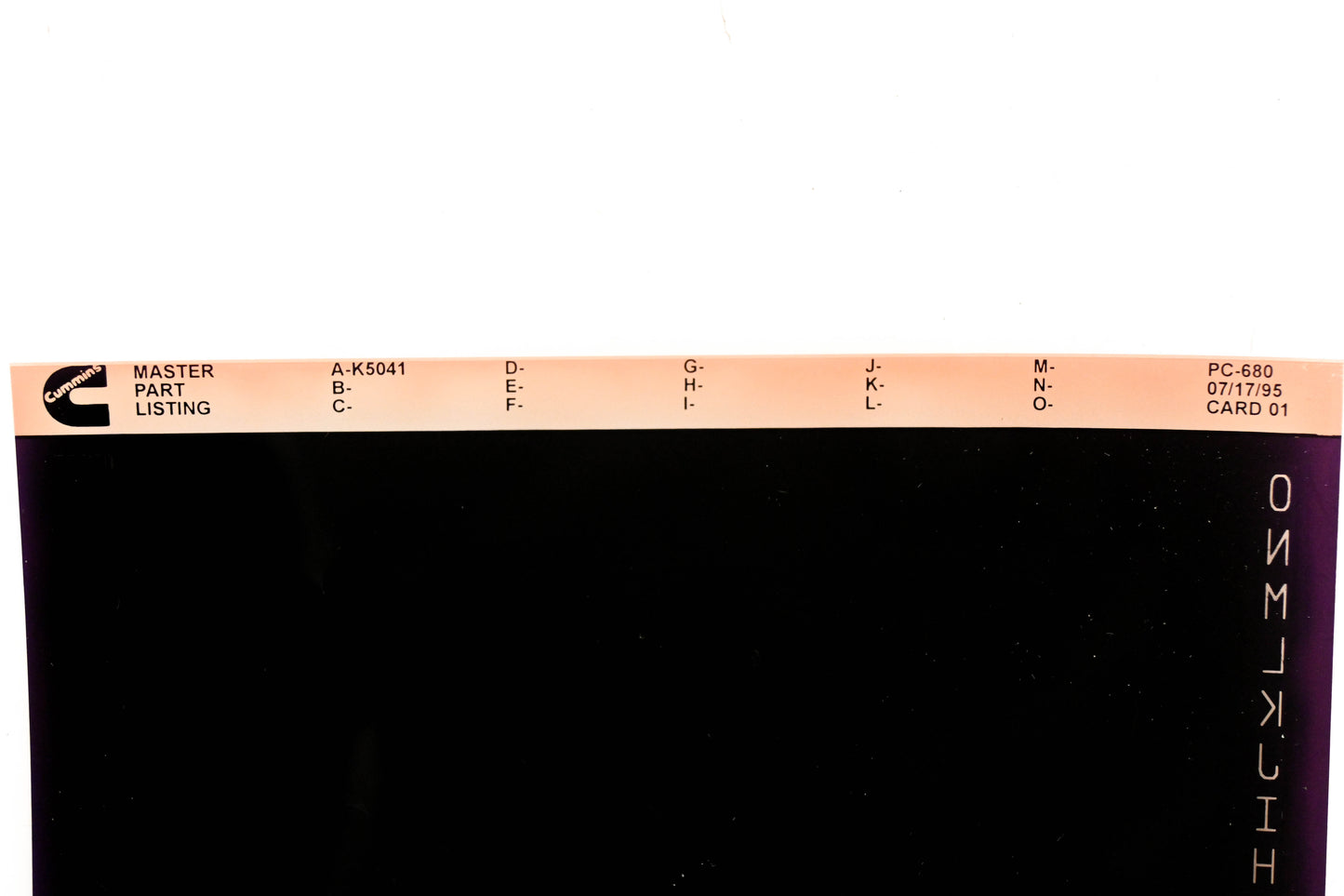 Cummins YR009-103 1995 PC-680 Master Parts Listing Microfiche NOS