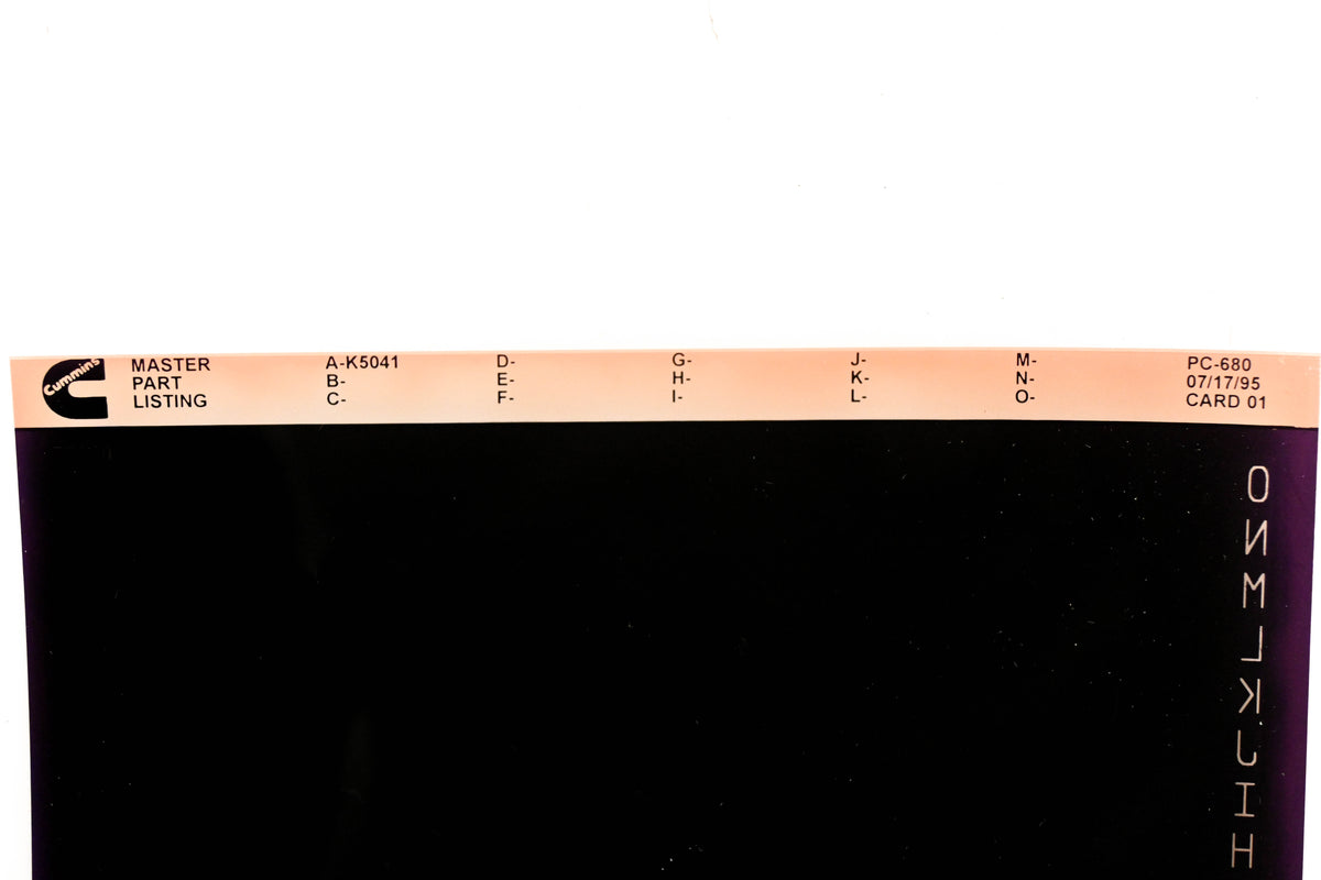 Cummins YR009-103 1995 PC-680 Master Parts Listing Microfiche NOS