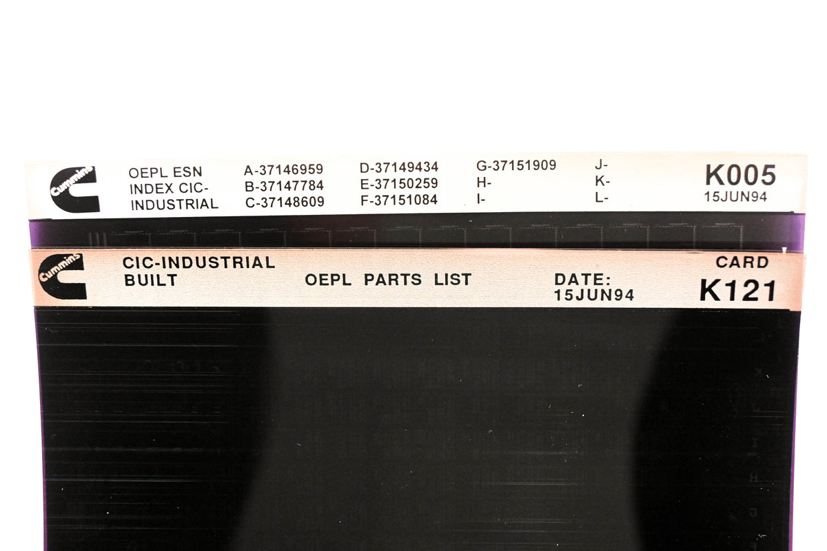 Cummins K005, K121 1994 CIC Industrial OEPL Parts List & ESN Index Lot of 2 Microfiche NOS