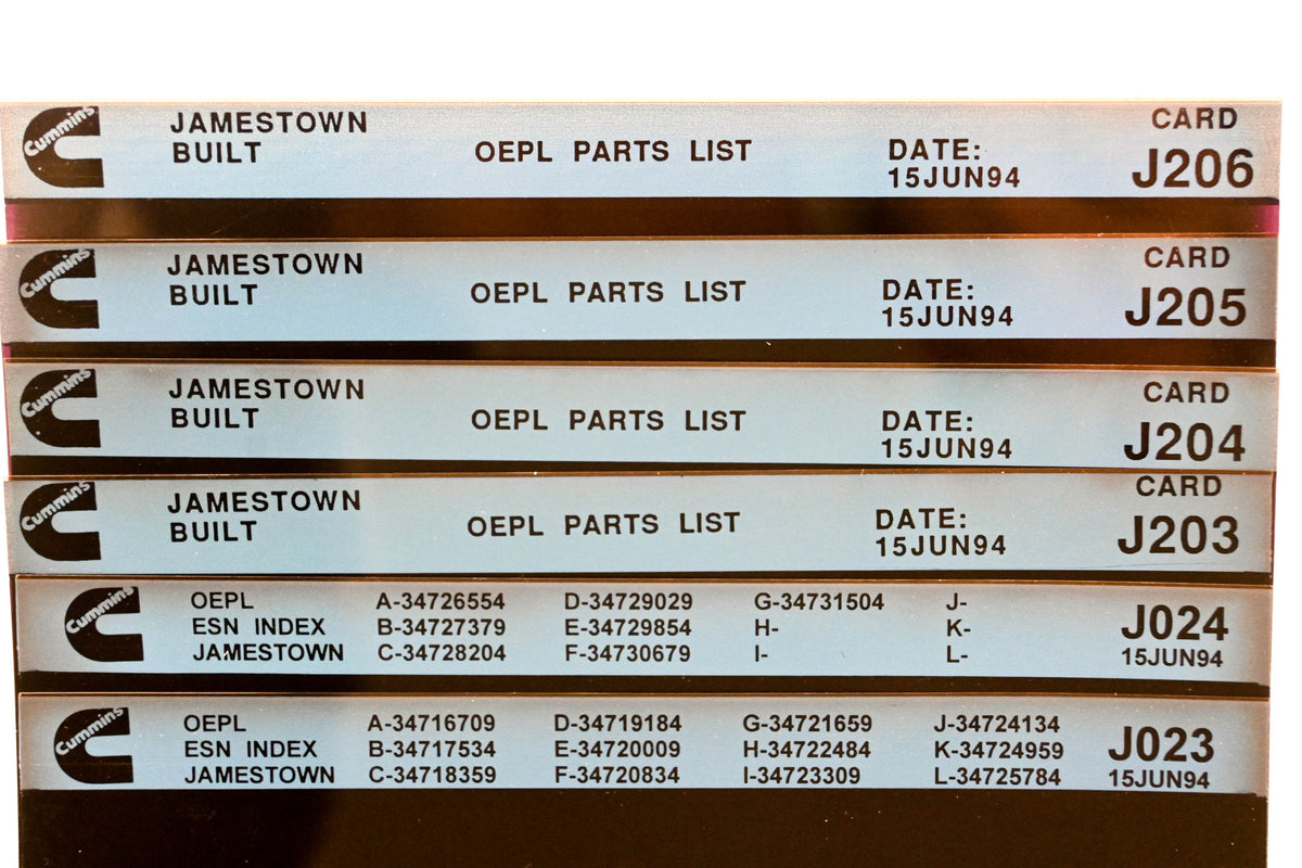 Cummins J023, J203, J206 1994 Jamestown OEPL Parts List & ESN Index Lot Of 6 Microfiche NOS