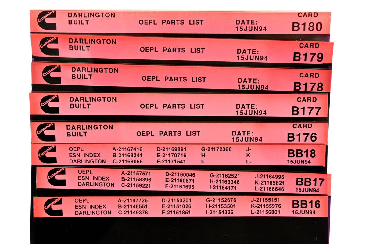 Cummins BB16, B176, B180 1994 Darlington OEPL Parts List & ESN Index Lot Of 8 Microfiche NOS