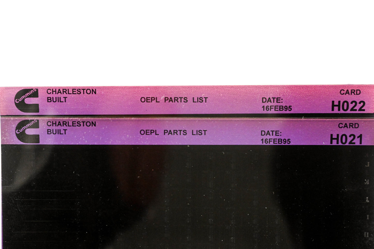Cummins H021, H022 1995 Charleston OEPL Parts List & ESN Index Lot of 2 Microfiche NOS