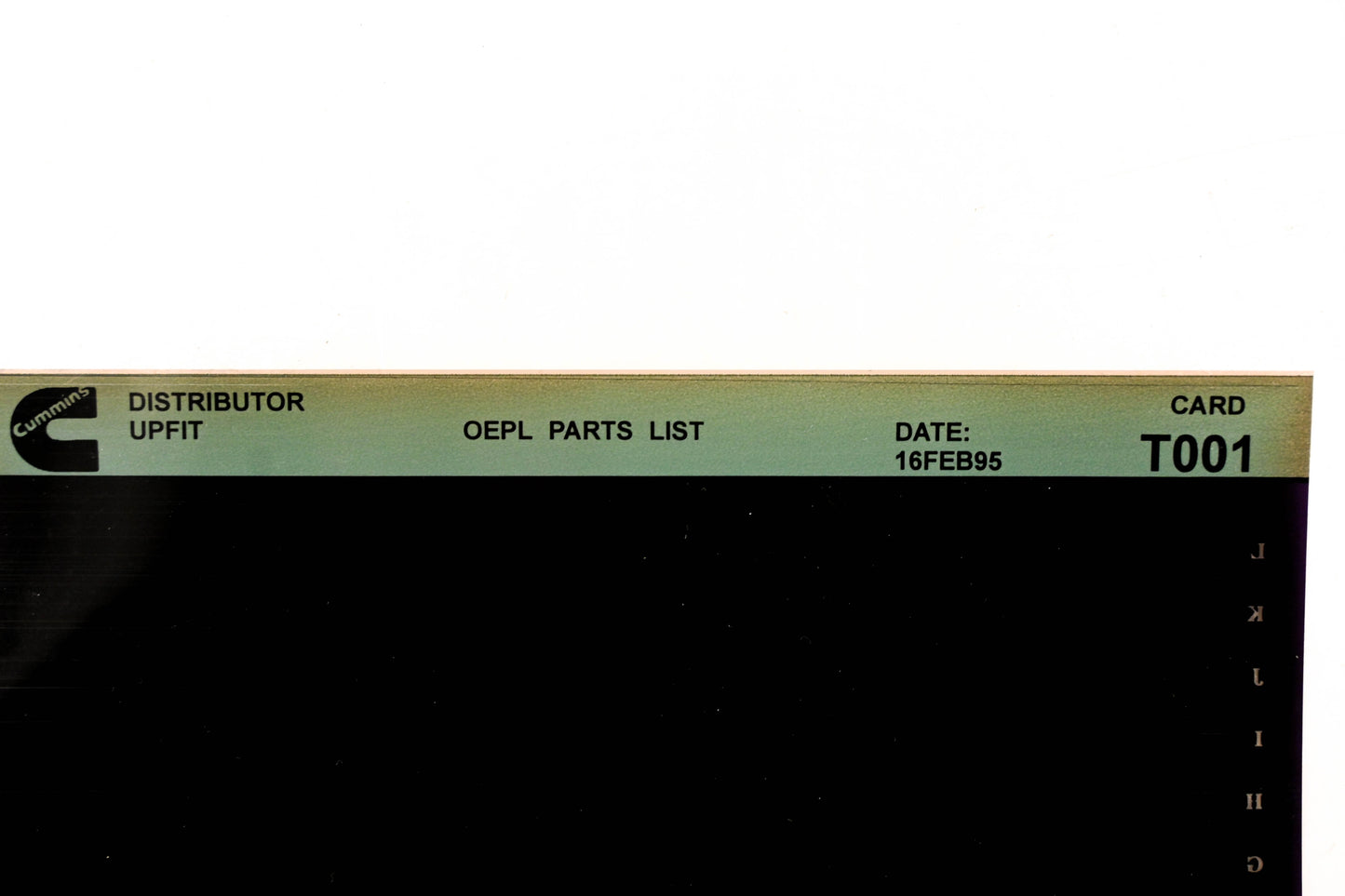 Cummins T001 1995 Distributor Upfit OEPL Parts List Microfiche NOS