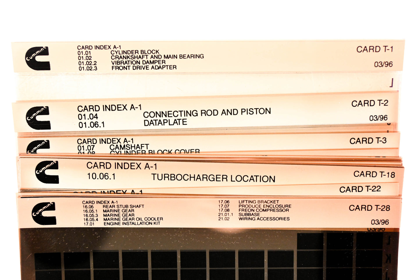 Cummins XY019-97 1996 Index A-1 Card T-1 Thru T- Lot 28 Microfiches NOS