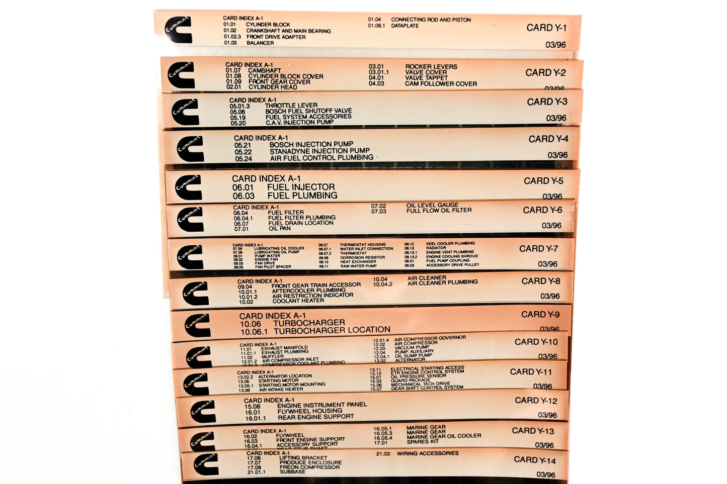 Cummins XY019-99 1996 Index A-1 Card Y-1 Thru Y-14 Microfiches NOS