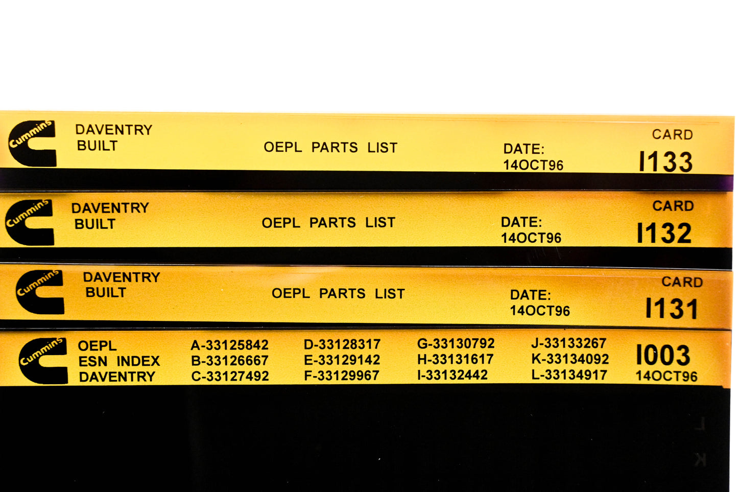 Cummins I003, I131, I133 1996 Daventry OEPL Parts List & ESN Index Lot Of 4 Microfiche NOS