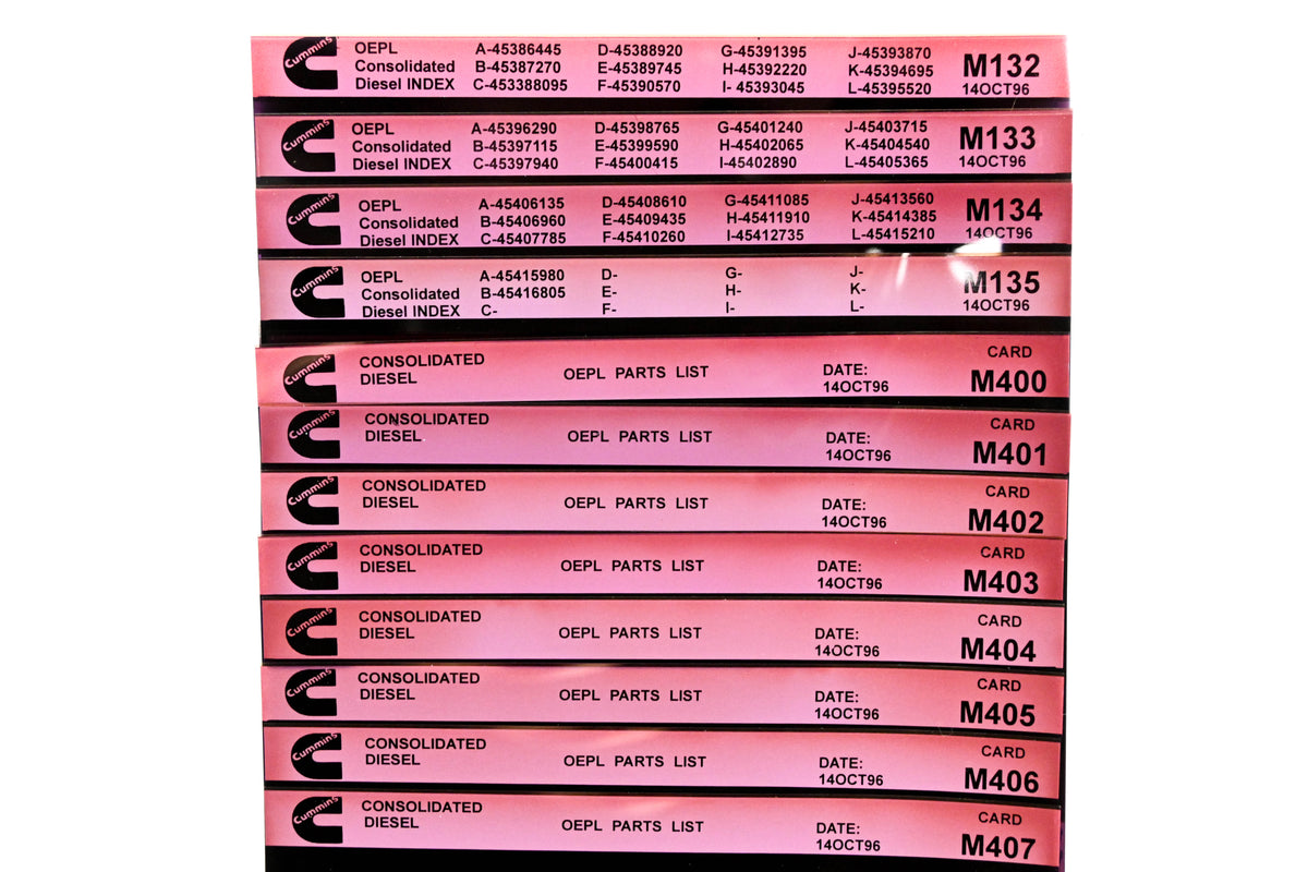 Cummins M132, M400, M407 1996 Consolidated Diesel OEPL Parts List & ESN Index Lot Of 12 Microfiche NOS
