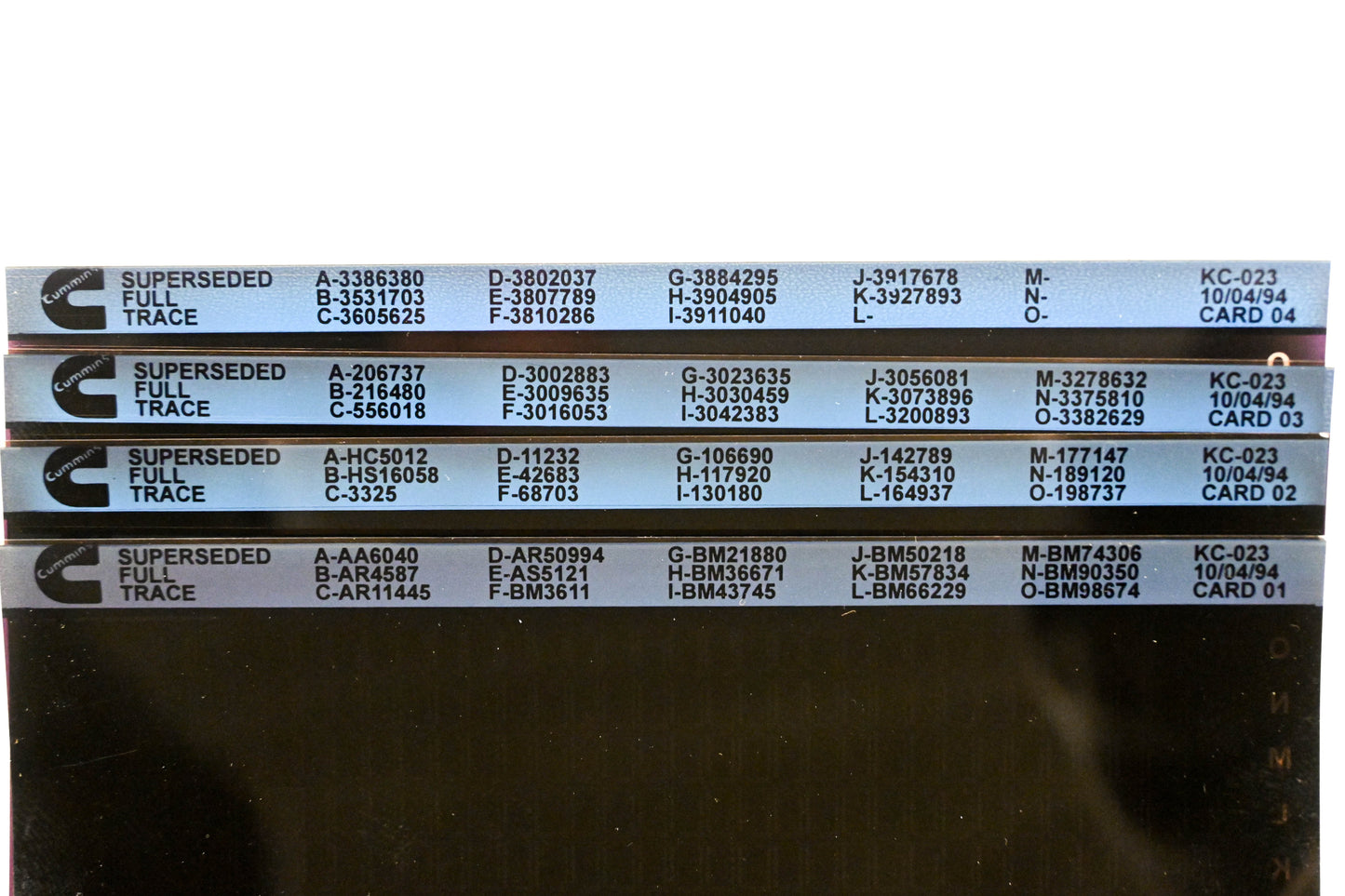 Cummins XY019-114 1994 KC-023 Superseded Full Trace Lot Of 4 Microfiche NOS