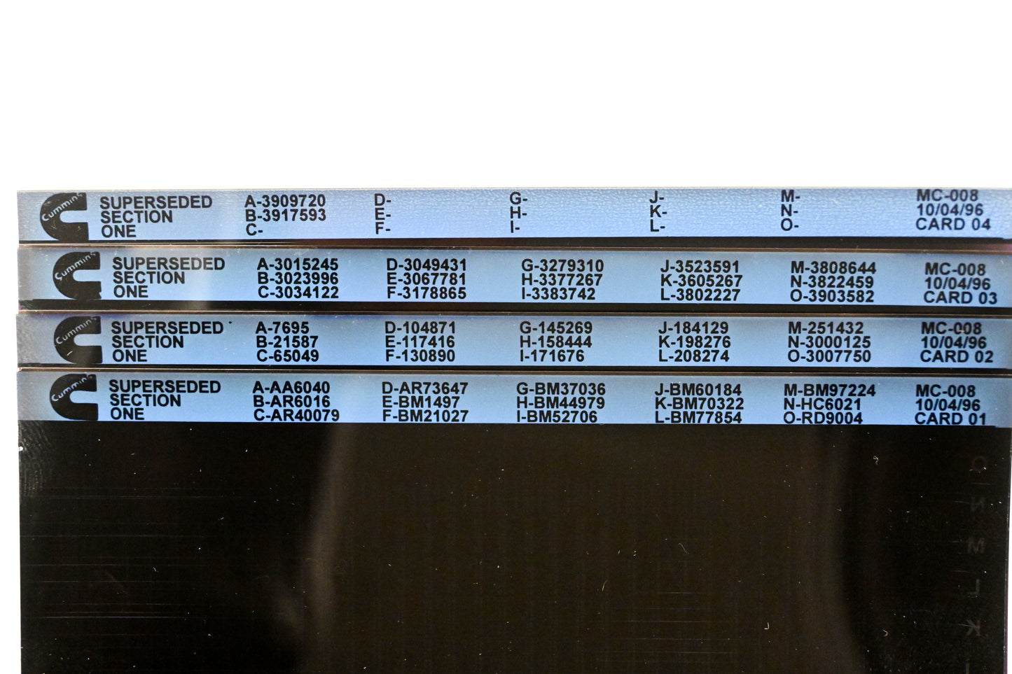 Cummins XY019-115 1996 MC-009 Superseded Section Two Lot of 4 Microfiche NOS
