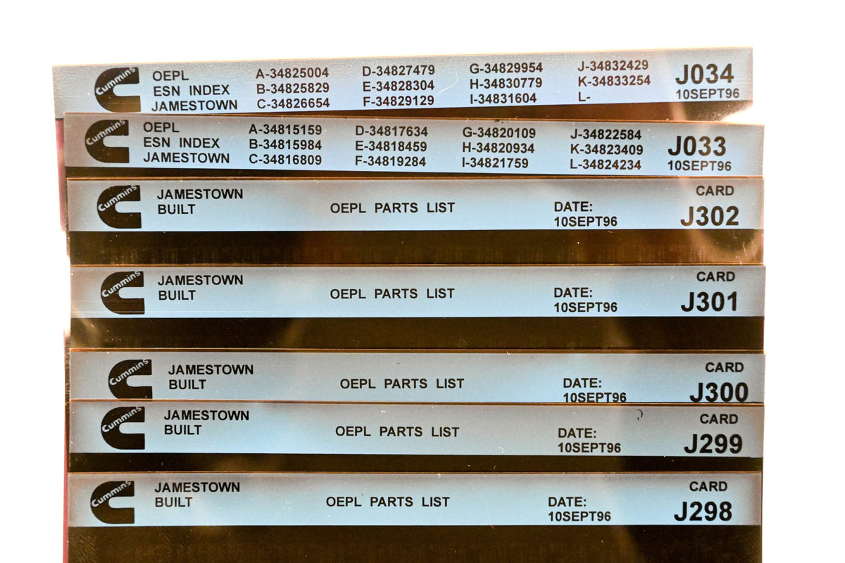 Cummins J033, J298, J302 1996 Jamestown OEPL Parts List & ESN Index Lot Of 7 Microfiche NOS