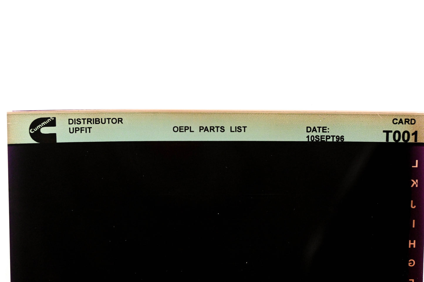Cummins T001 1996 Distributor Upfit OEPL Parts List Microfiche NOS