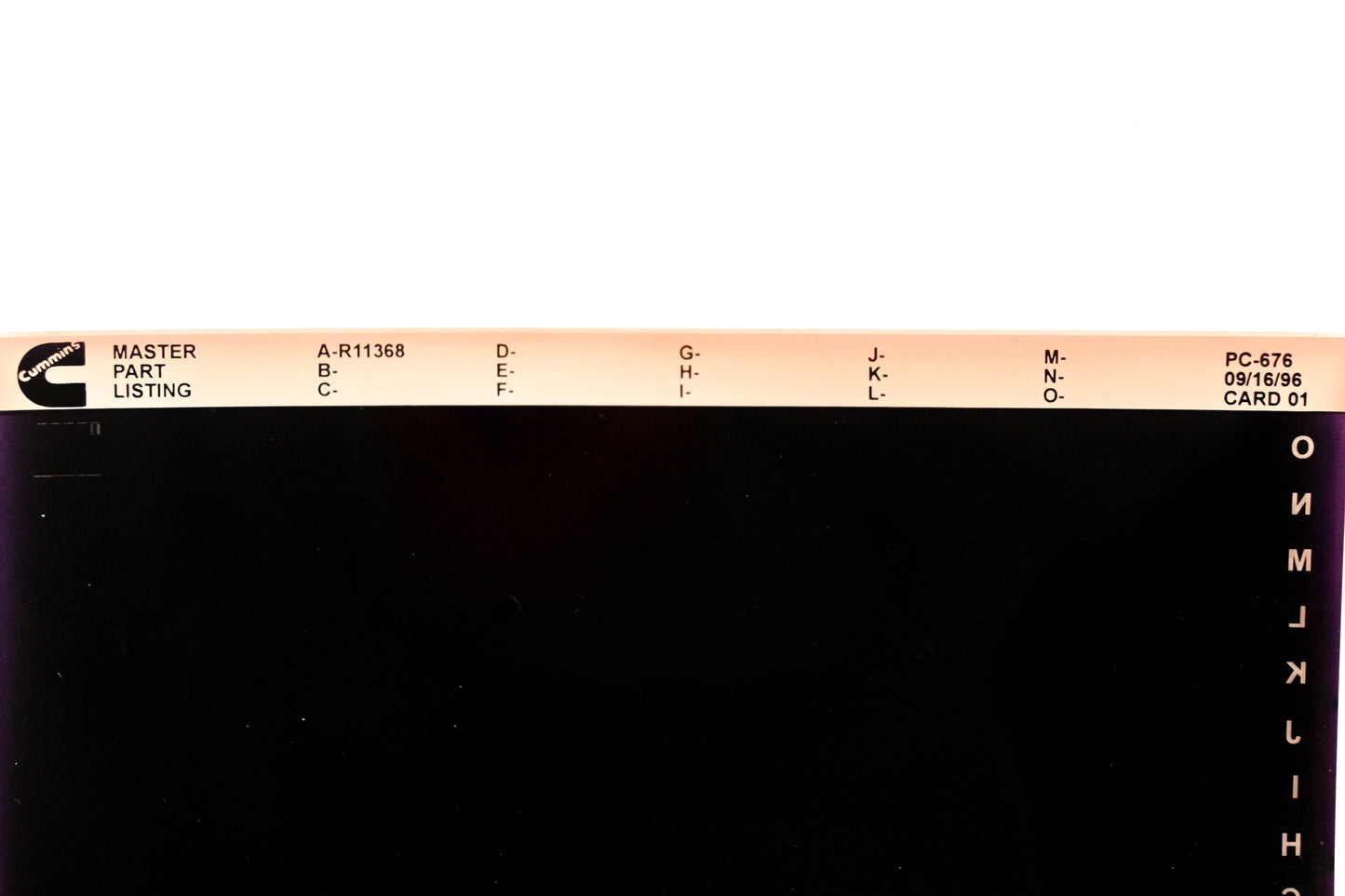 Cummins XM011-80 1996 PC-676 Master Parts Listing Microfiche NOS