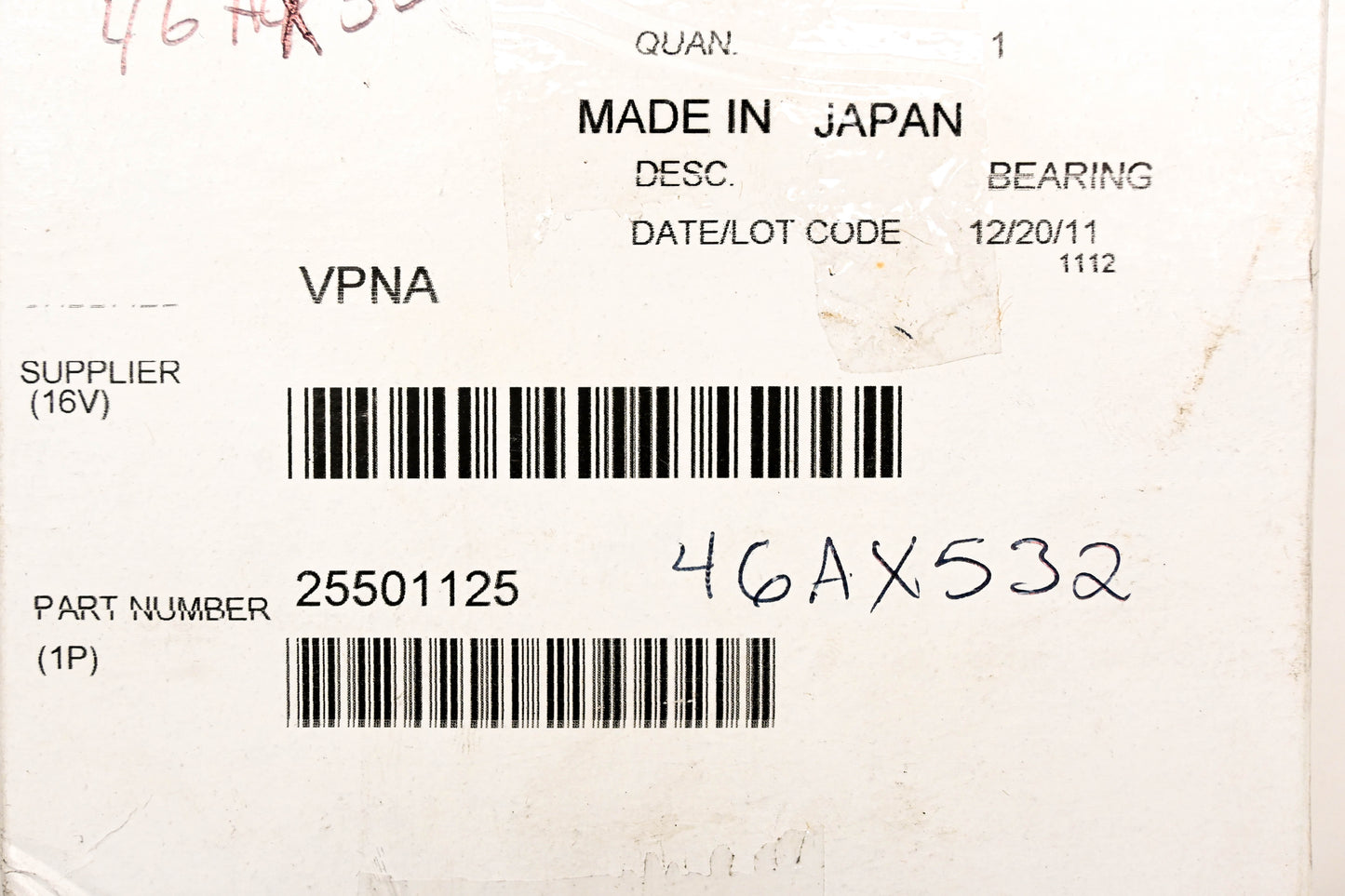 Koyo 25501125, 46AX532, 6213 Mack Bearing NOS