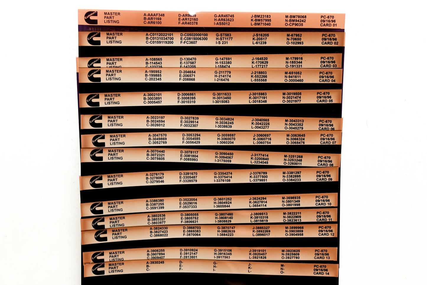 Cummins XM011-81 1996 PC-670 Master Parts Listing Lot Of 14 Microfiches NOS