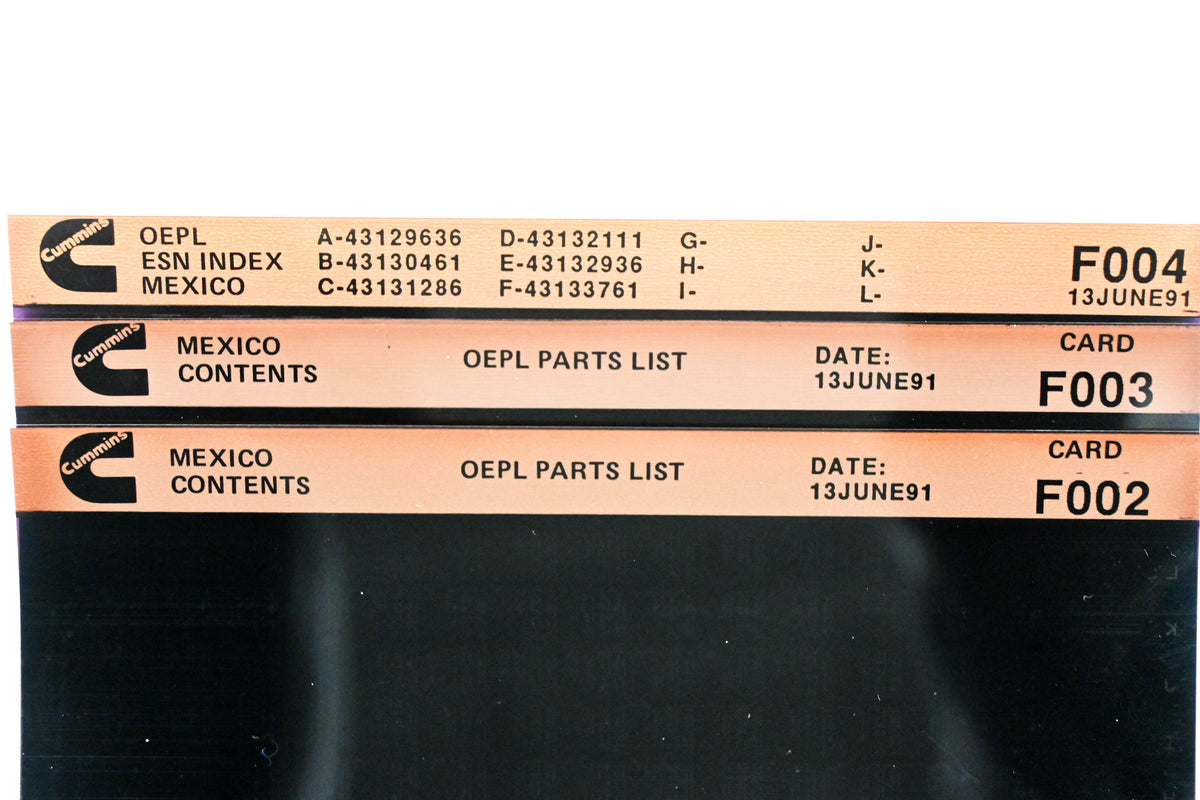 Cummins F002, F003, F004 1991 Mexico Parts List & ESN Index Lot Of 3 Microfiche NOS