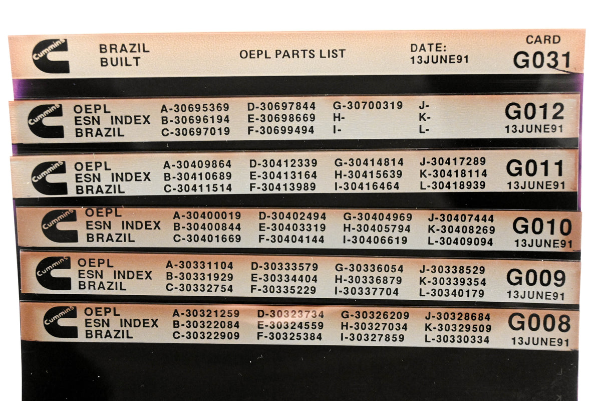 Cummins G008, G012, G031 1991 Brazil OEPL Parts List & ESN Index Lot Of 6 Microfiche NOS