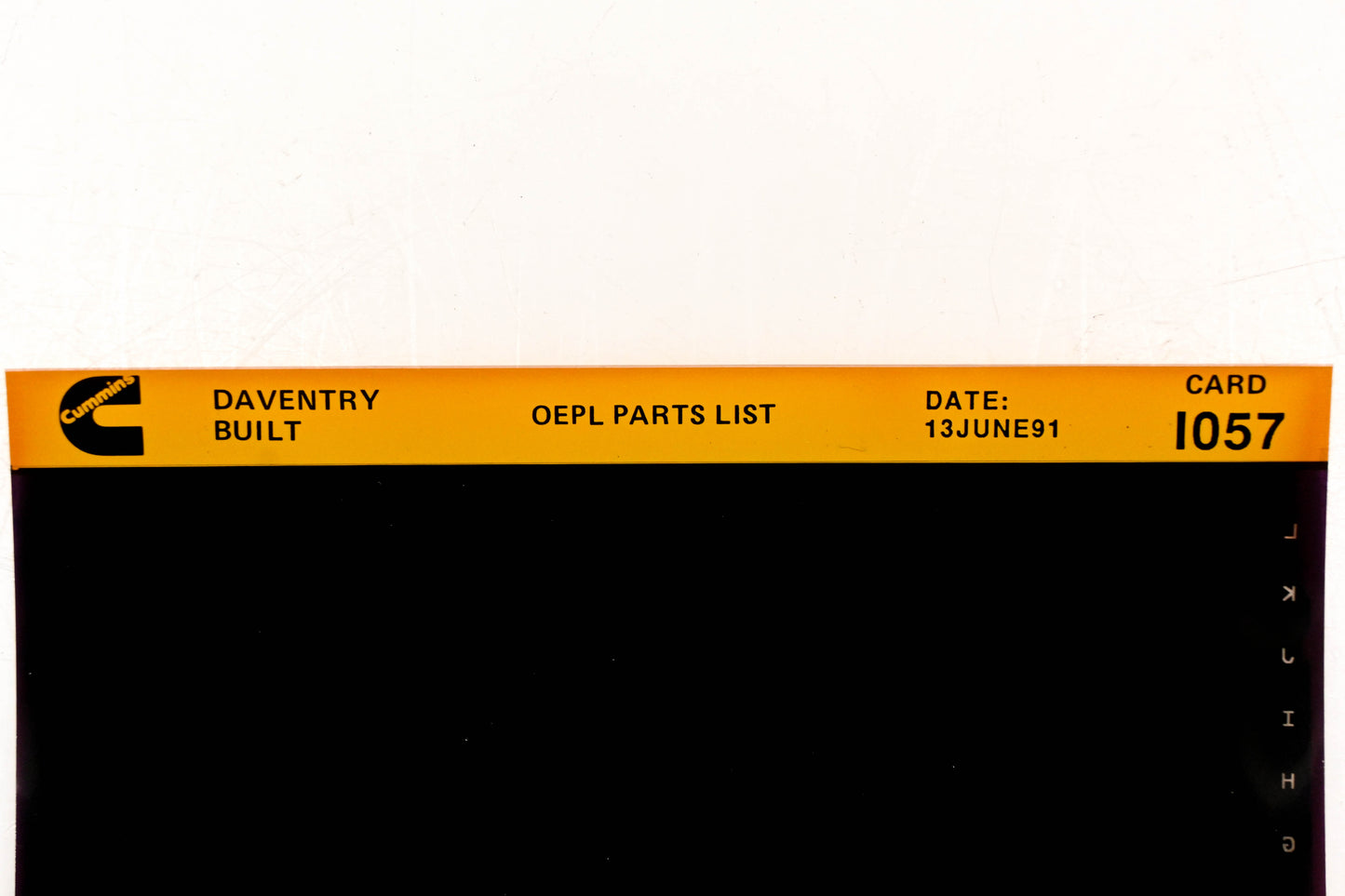 Cummins I057 1991 Daventry OEPL Parts List Microfiche NOS