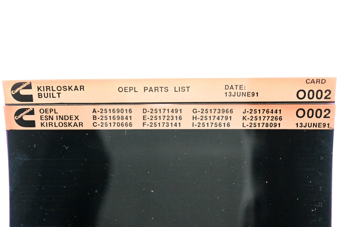 Cummins O002 1991 Kirloskar OEPL Parts Index & ESN Index Microfiche NOS