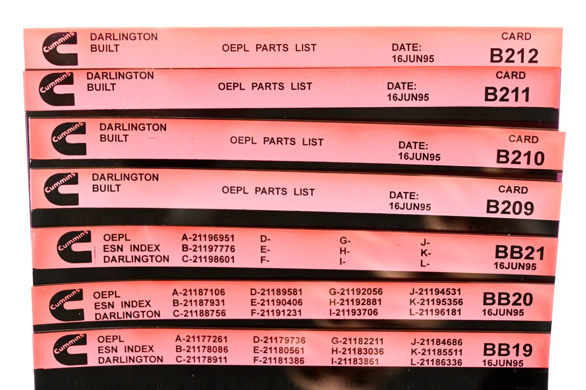 Cummins BB19, B209, B212 1995 Darlington OEPL Parts List & ESN Index Lot Of 7 Microfiche NOS