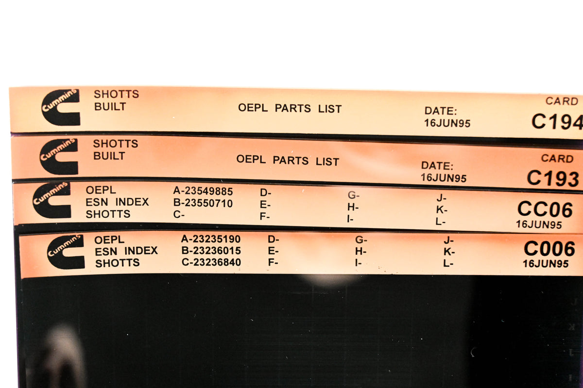 Cummins C006, CC06, C194 1996 Shotts OEPL Parts List & ESN Index Lot Of 4 Microfiche NOS