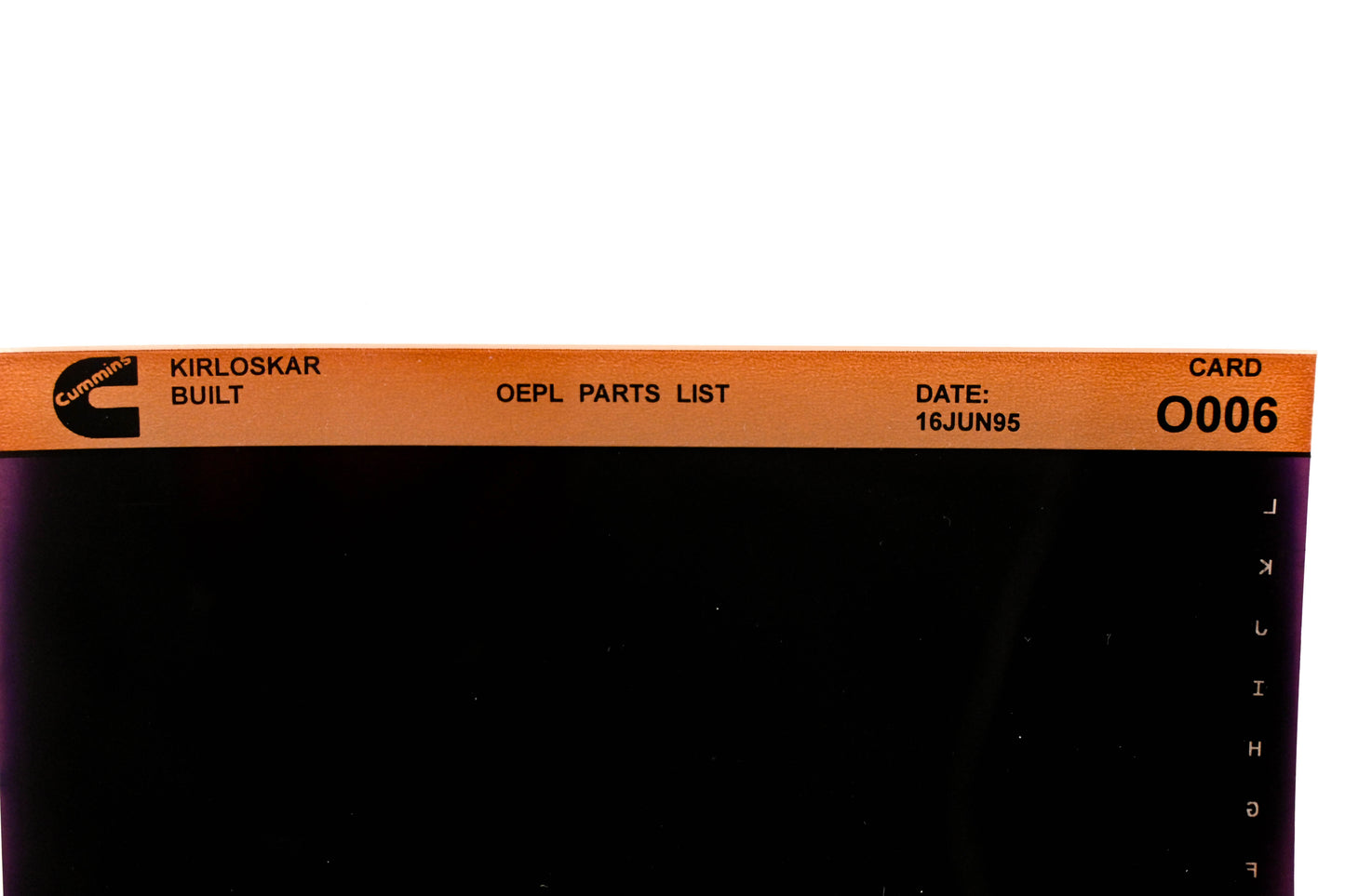 Cummins O006 1995 Kirloskar OEPL Parts List Microfiche NOS
