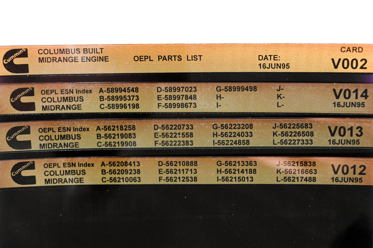 Cummins V002, V012, V014 1995 Columbus Midrange OEPL Parts List & ESN Index Lot Of 4 Microfiche NOS
