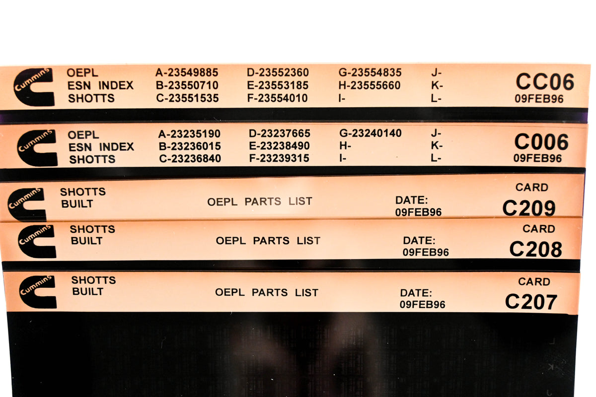 Cummins C006, CC06, C209 1996 Shotts OEPL Parts List & ESN Index Lot Of 5 Microfiche NOS