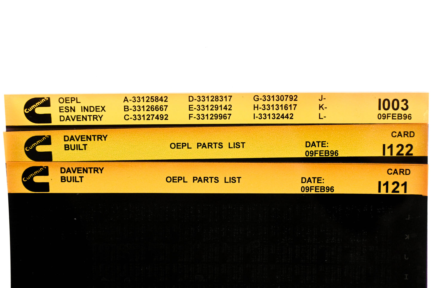 Cummins I003, I121, I122 1996 Daventry OEPL Parts List & ESN Index Lot of 3 Microfiche NOS