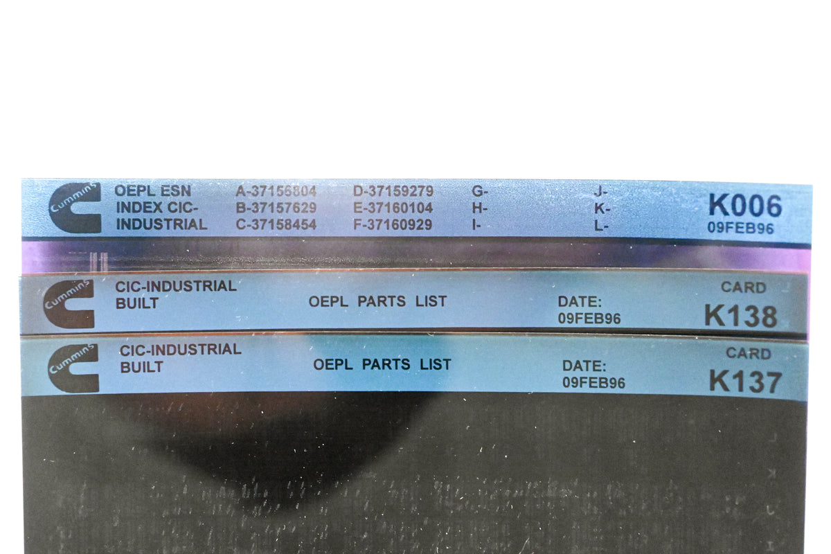 Cummins K006, K137, K138 1996 CIC Industrial OEPL Parts List & ESN Index Lot of 3 Microfiche NOS