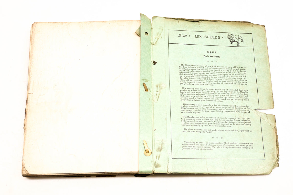 Mack 2207 1953 Model B-42S/B-42ST Parts List Manual
